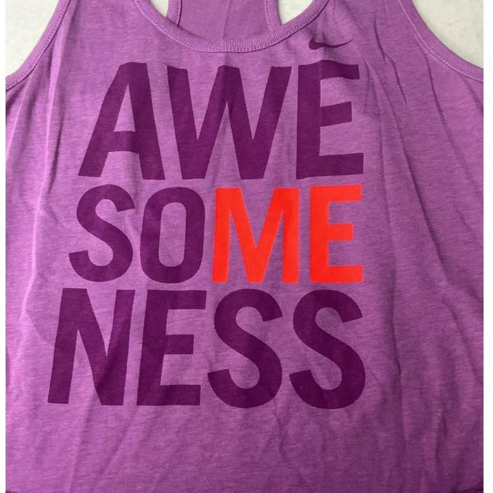 Nike Womens Awesomeness Graphic Racerback Tank Top Purple Medium Slim Fit